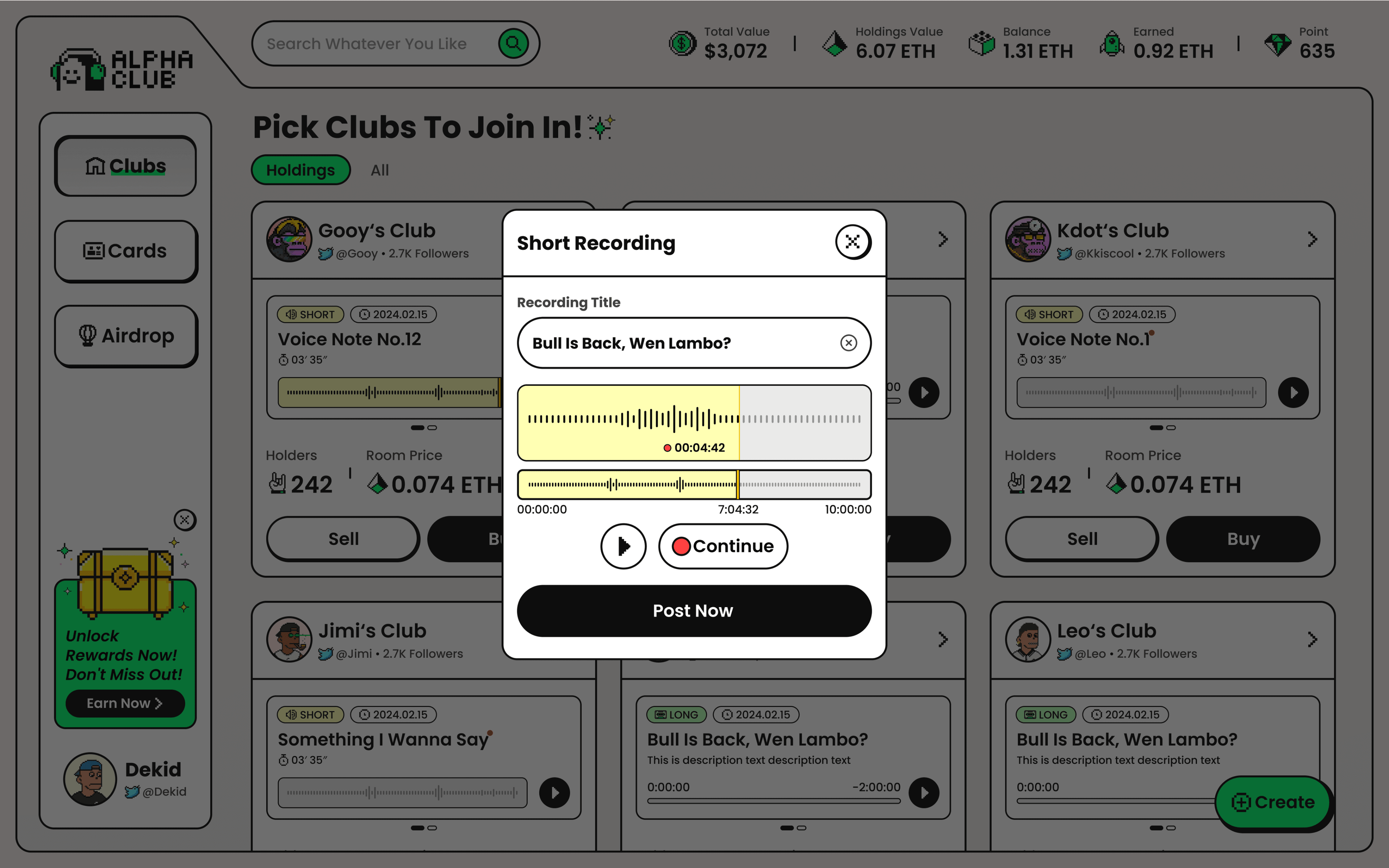 Club Discovery — buy / sell flow