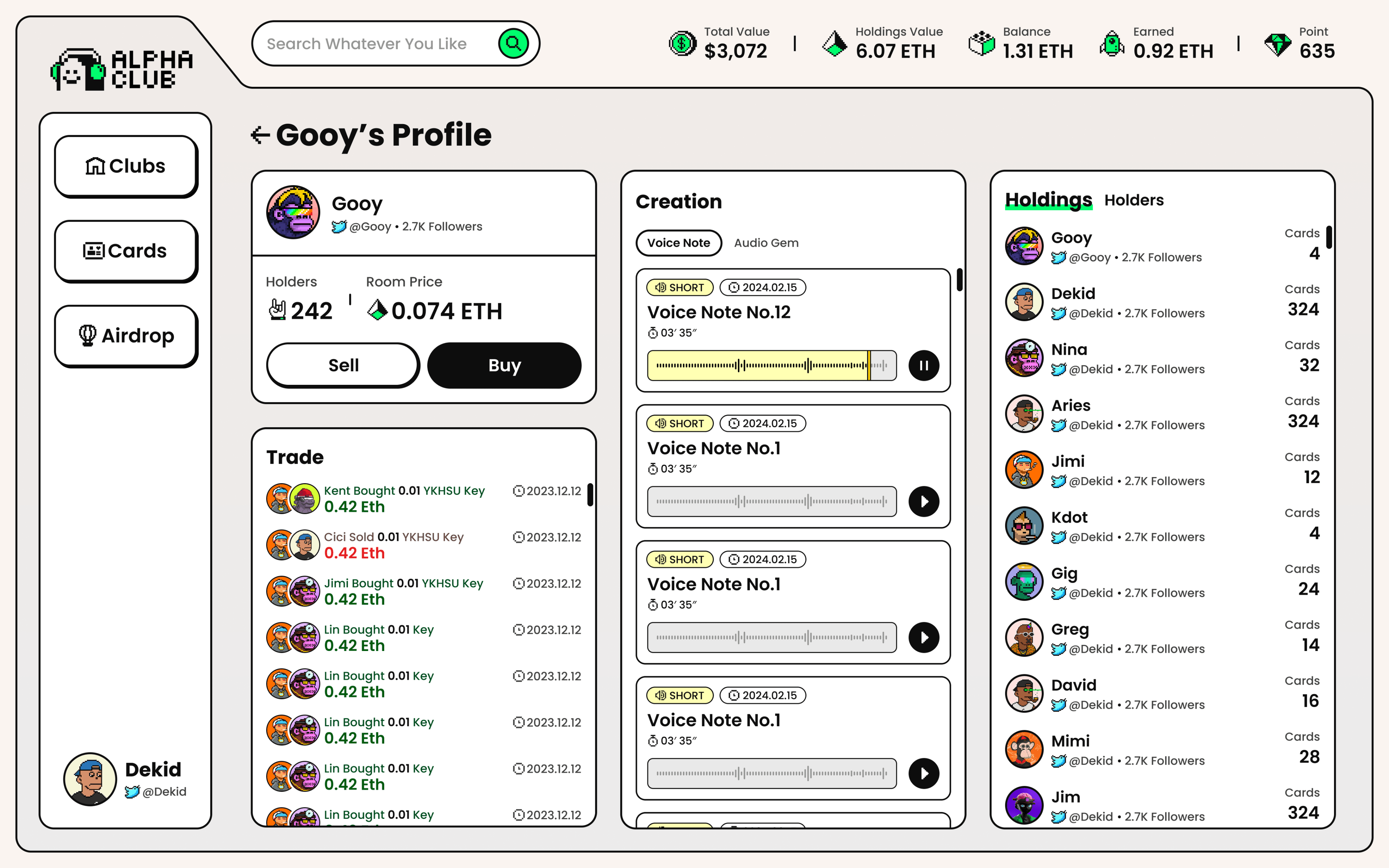 Club Profile — published content