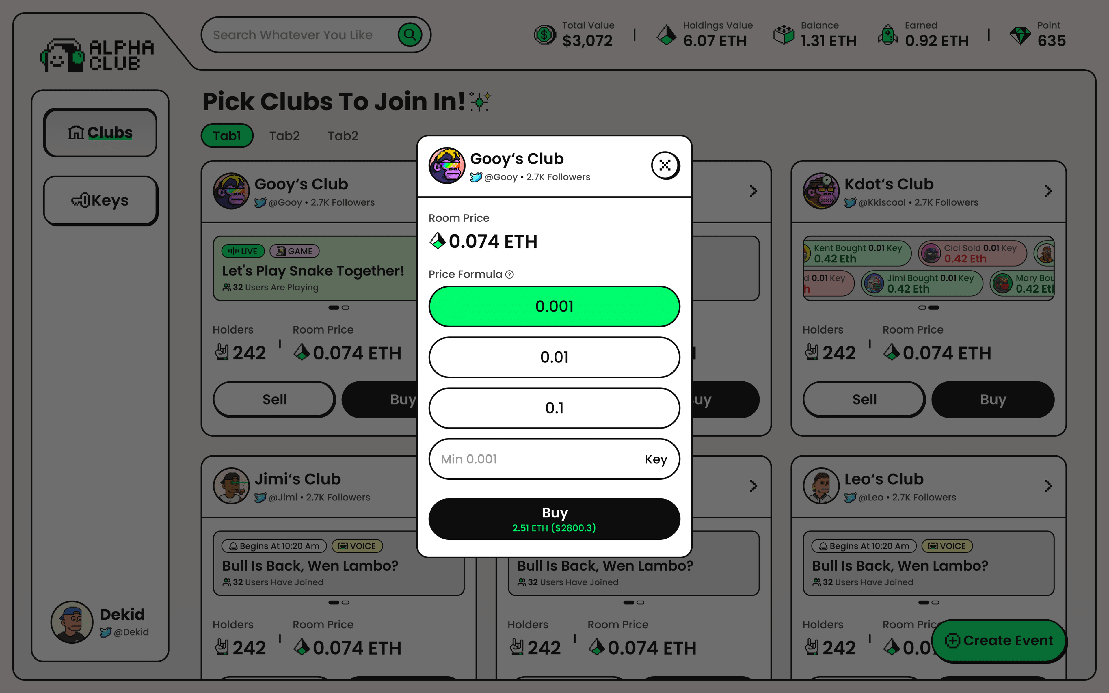 Token Trading — trade overview