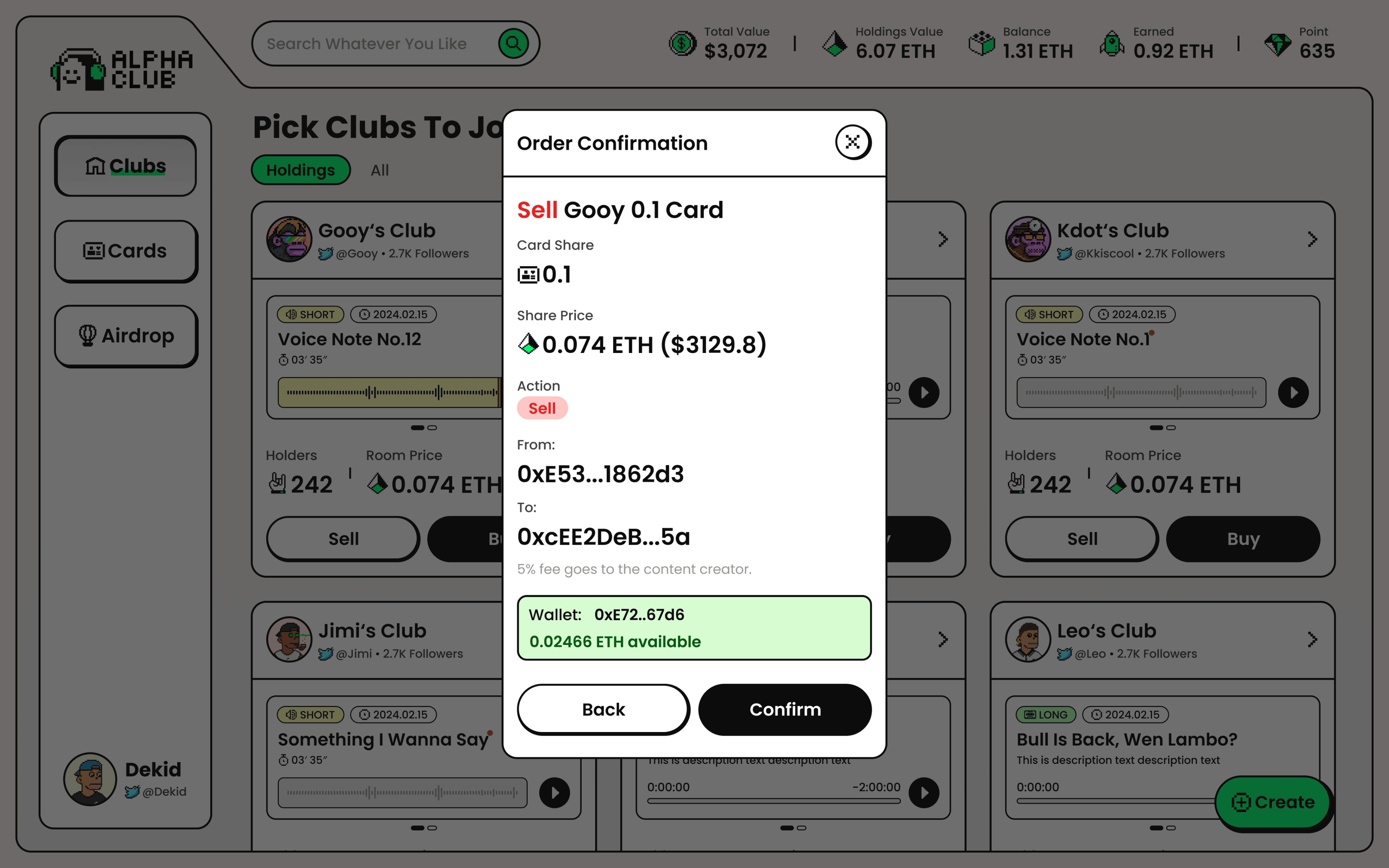 Token Trading — holdings