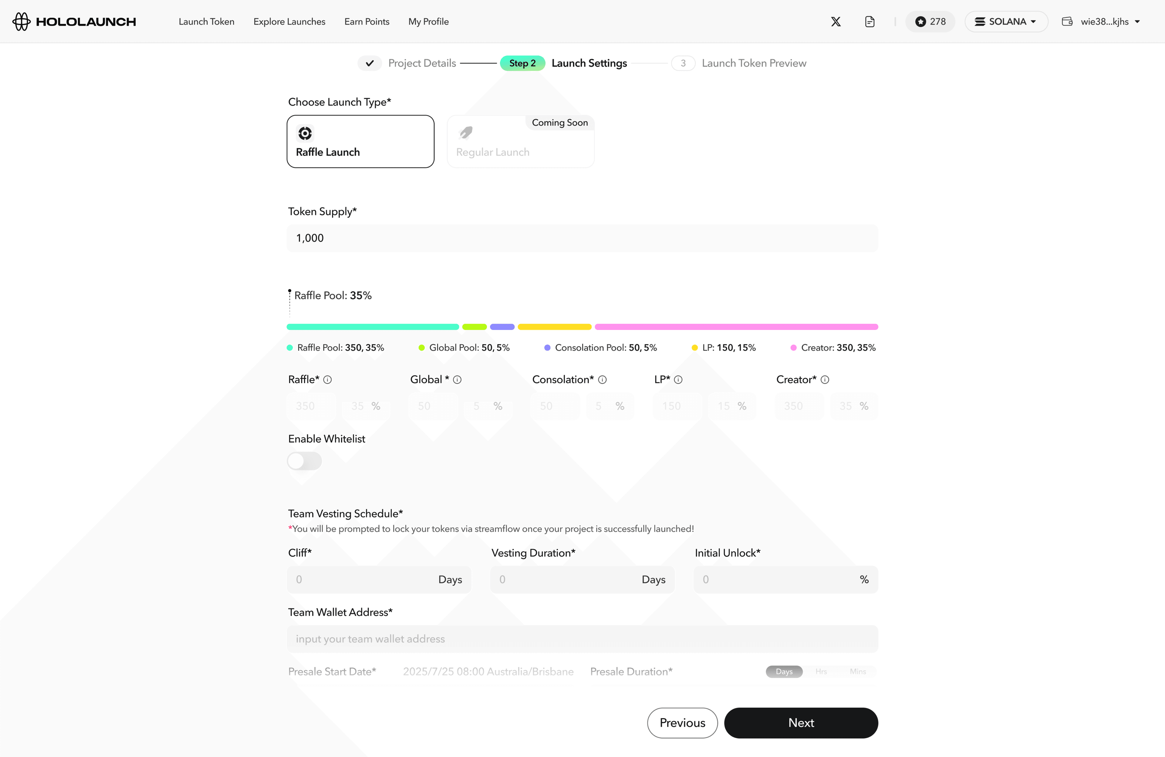 Project launch — step 1, project details