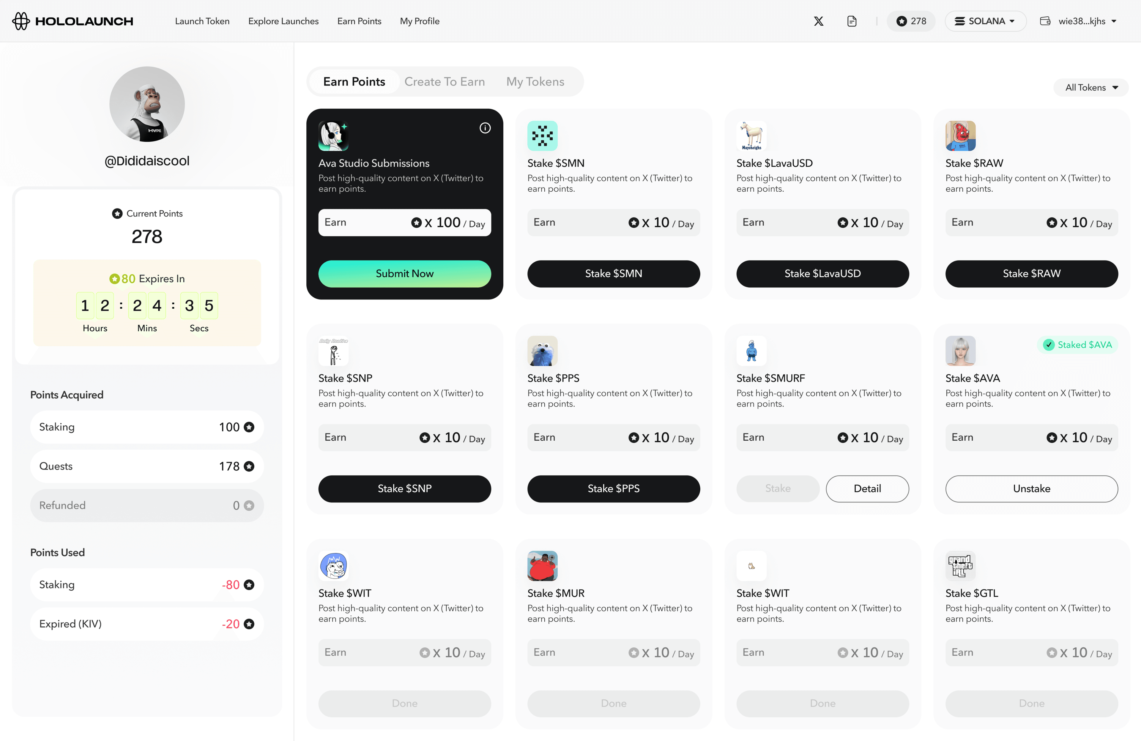 User dashboard — Earn Points