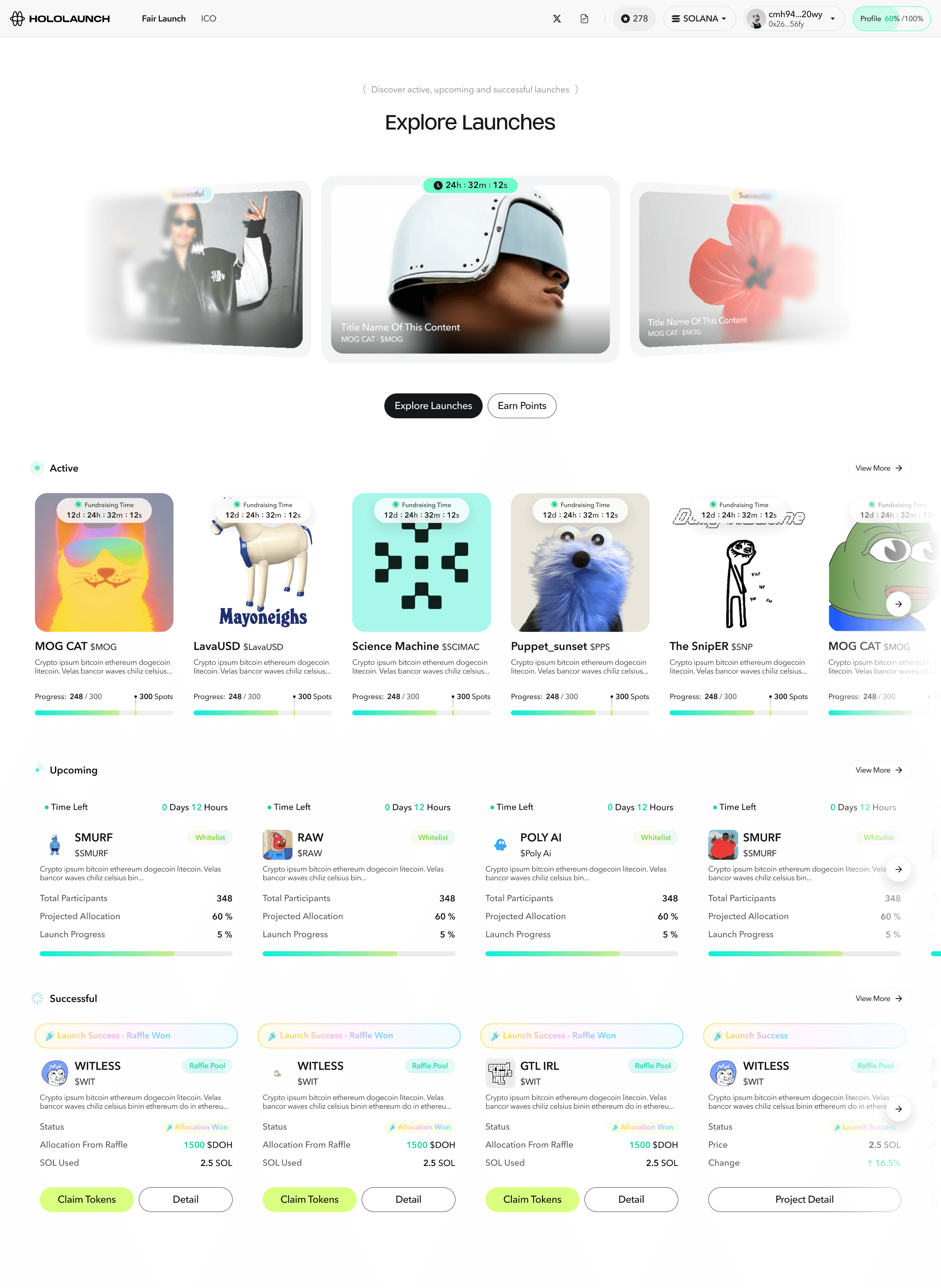 Explore Launches — raffle-format discovery