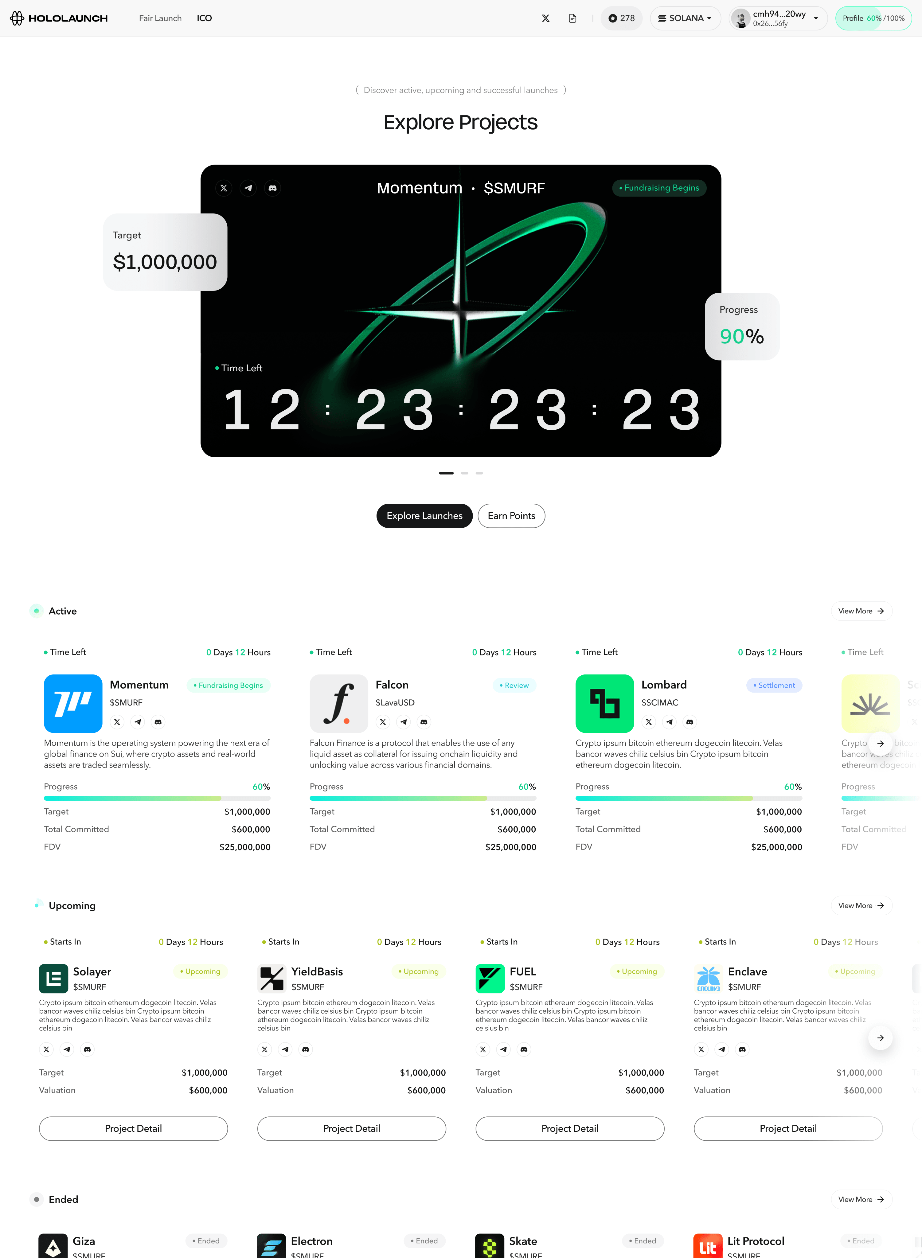 Explore Projects — ICO-style discovery