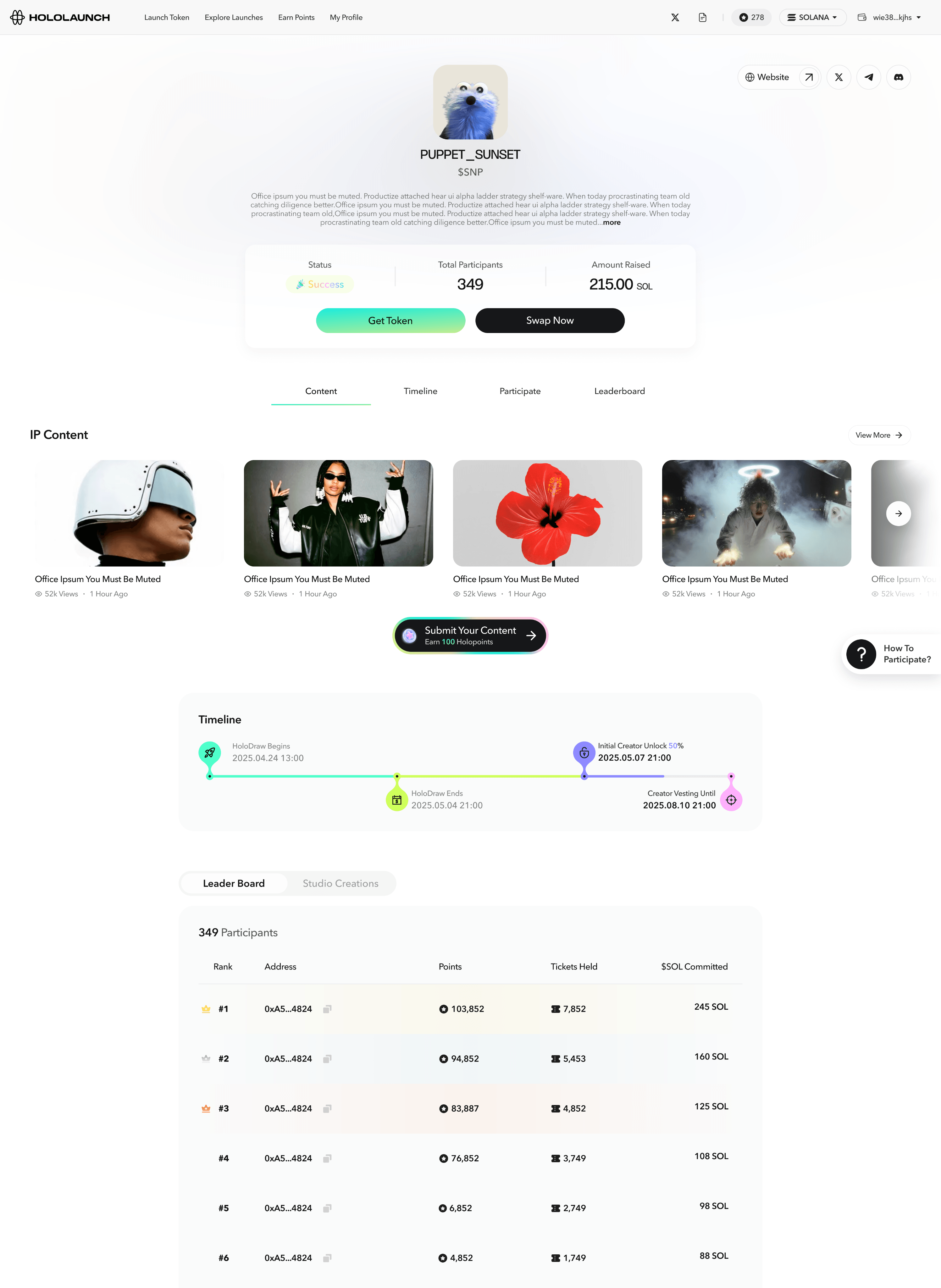 Project detail — Participate module