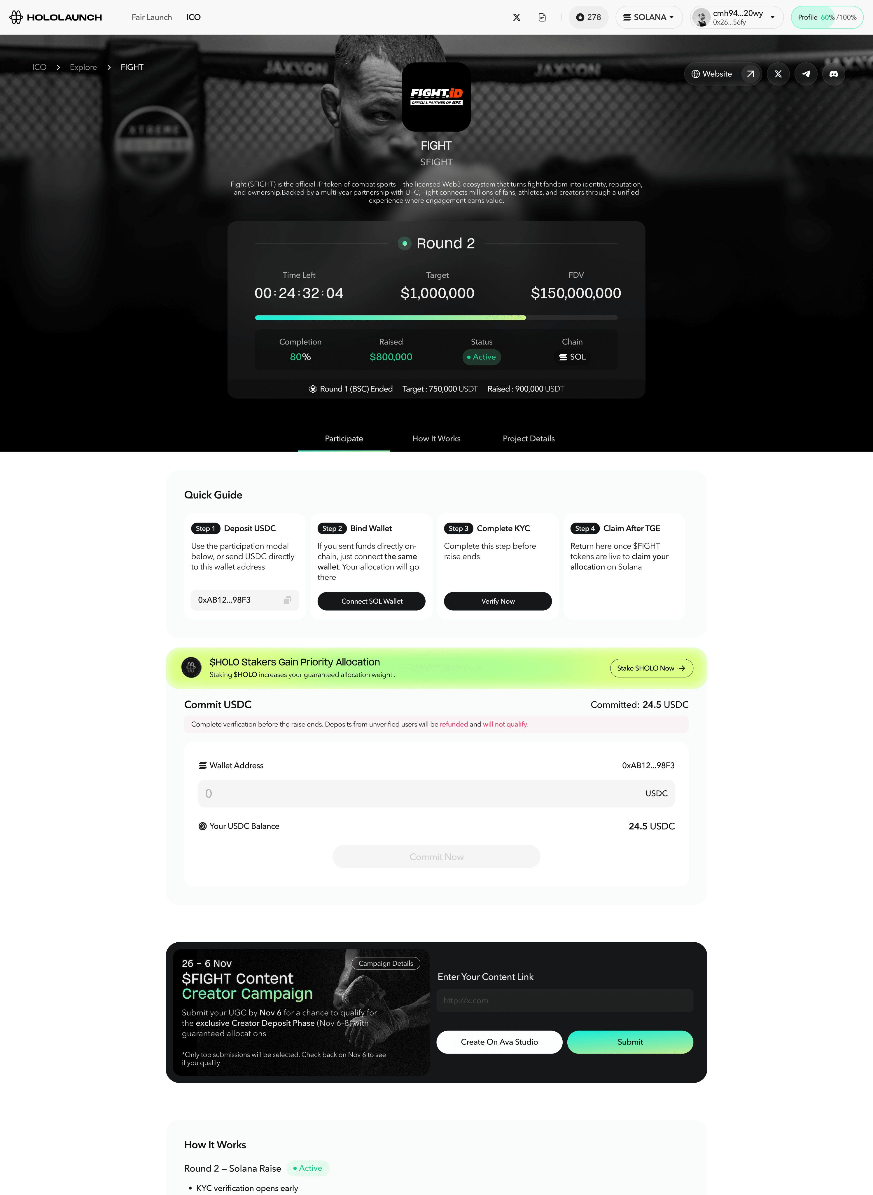 $FIGHT project detail — multi-round raise