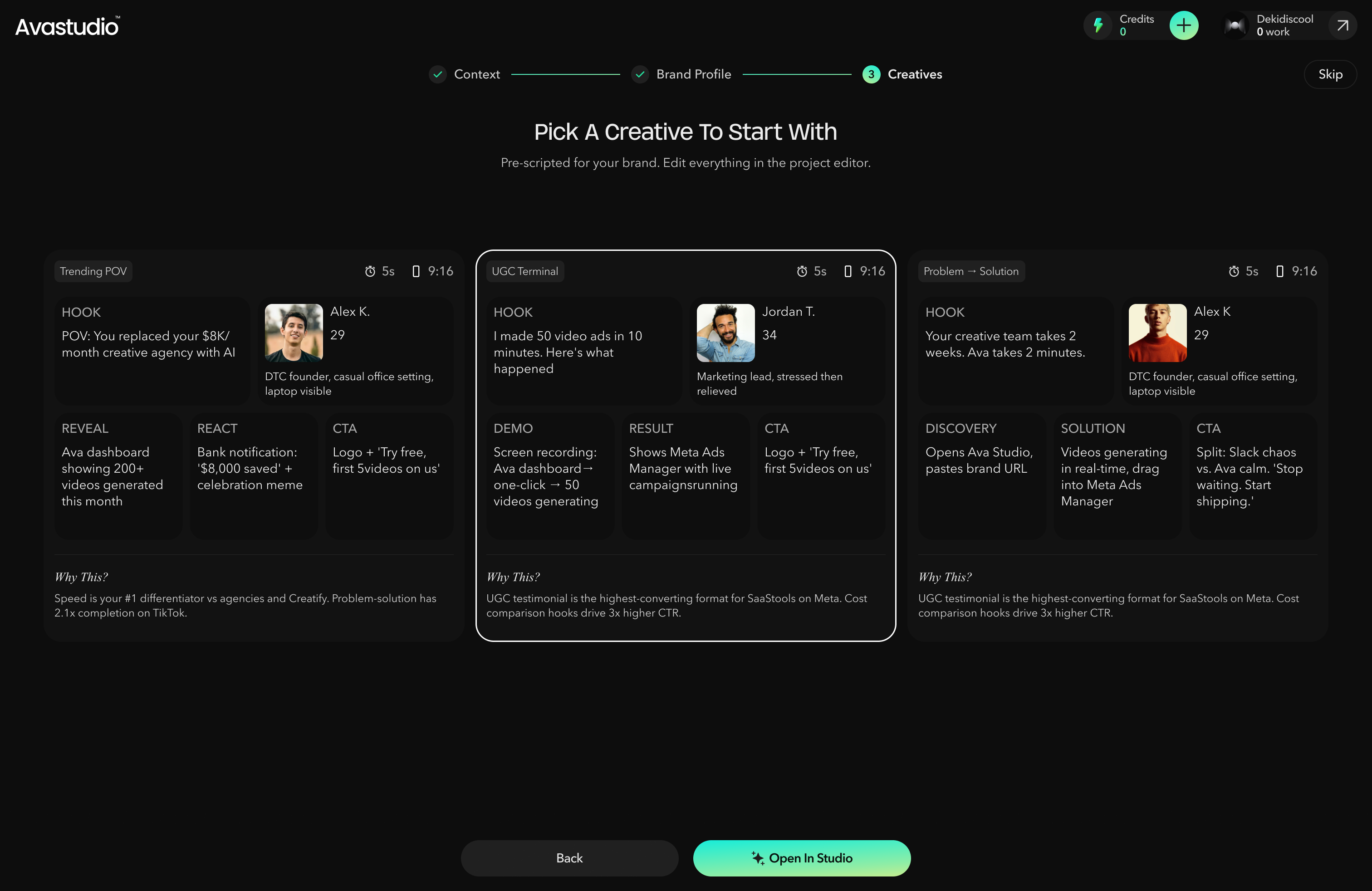 V1 onboarding — creative ideation