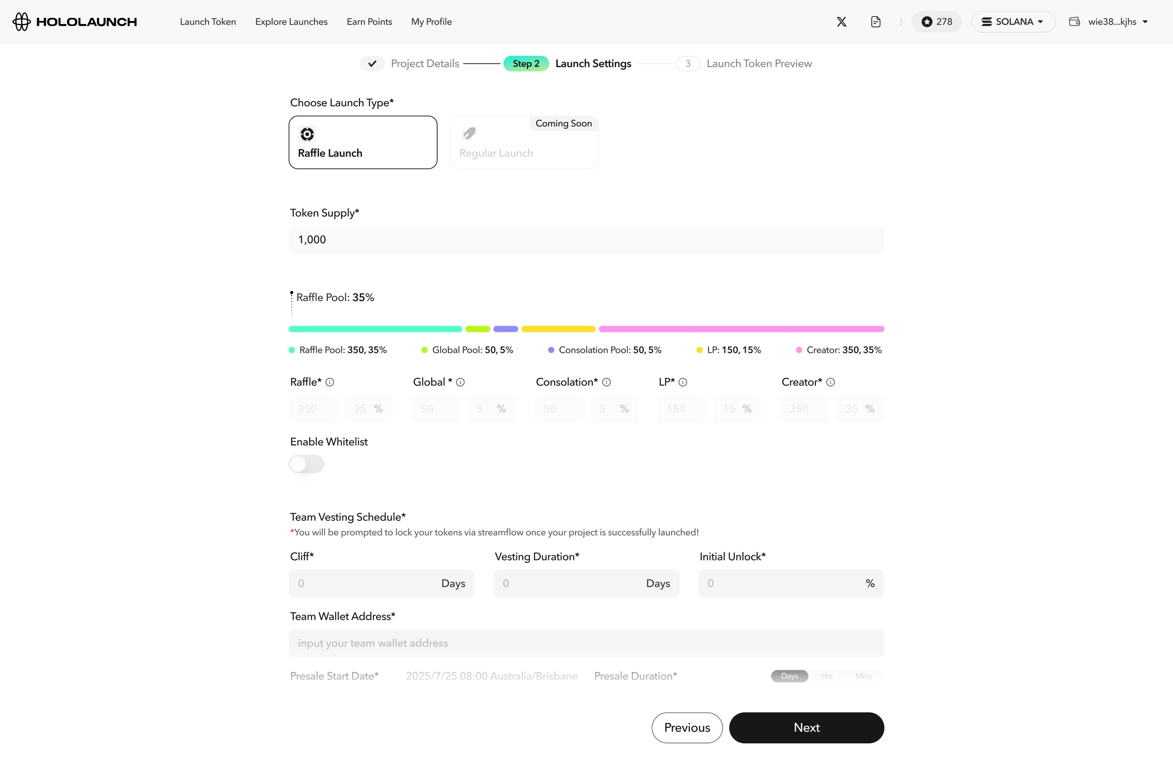 Project launch — step 1, project details