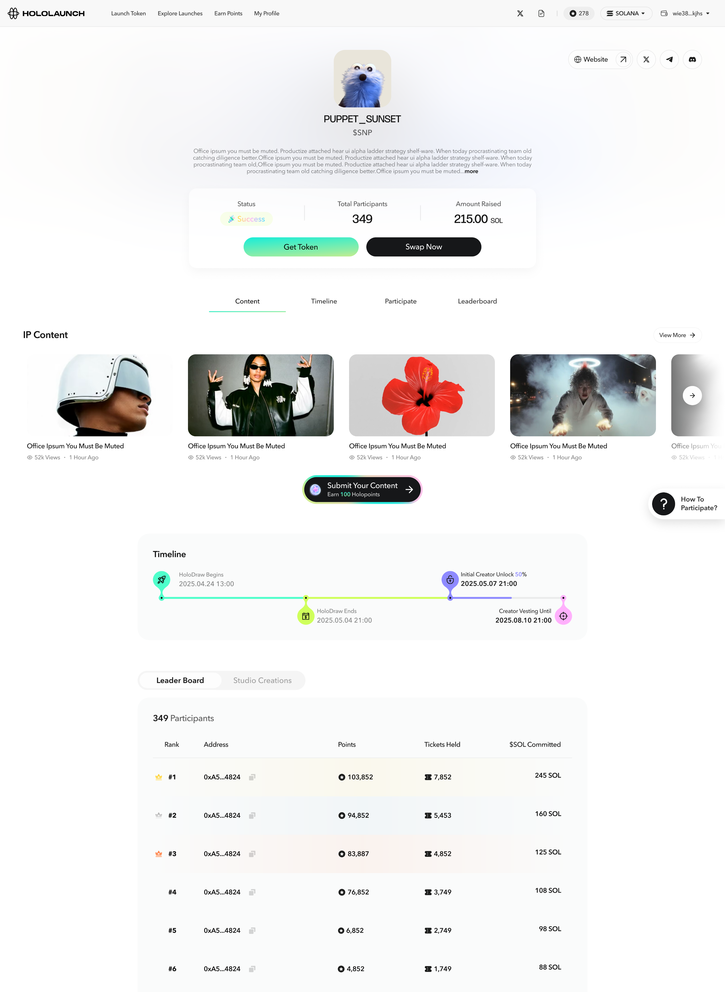 Project detail — Participate module