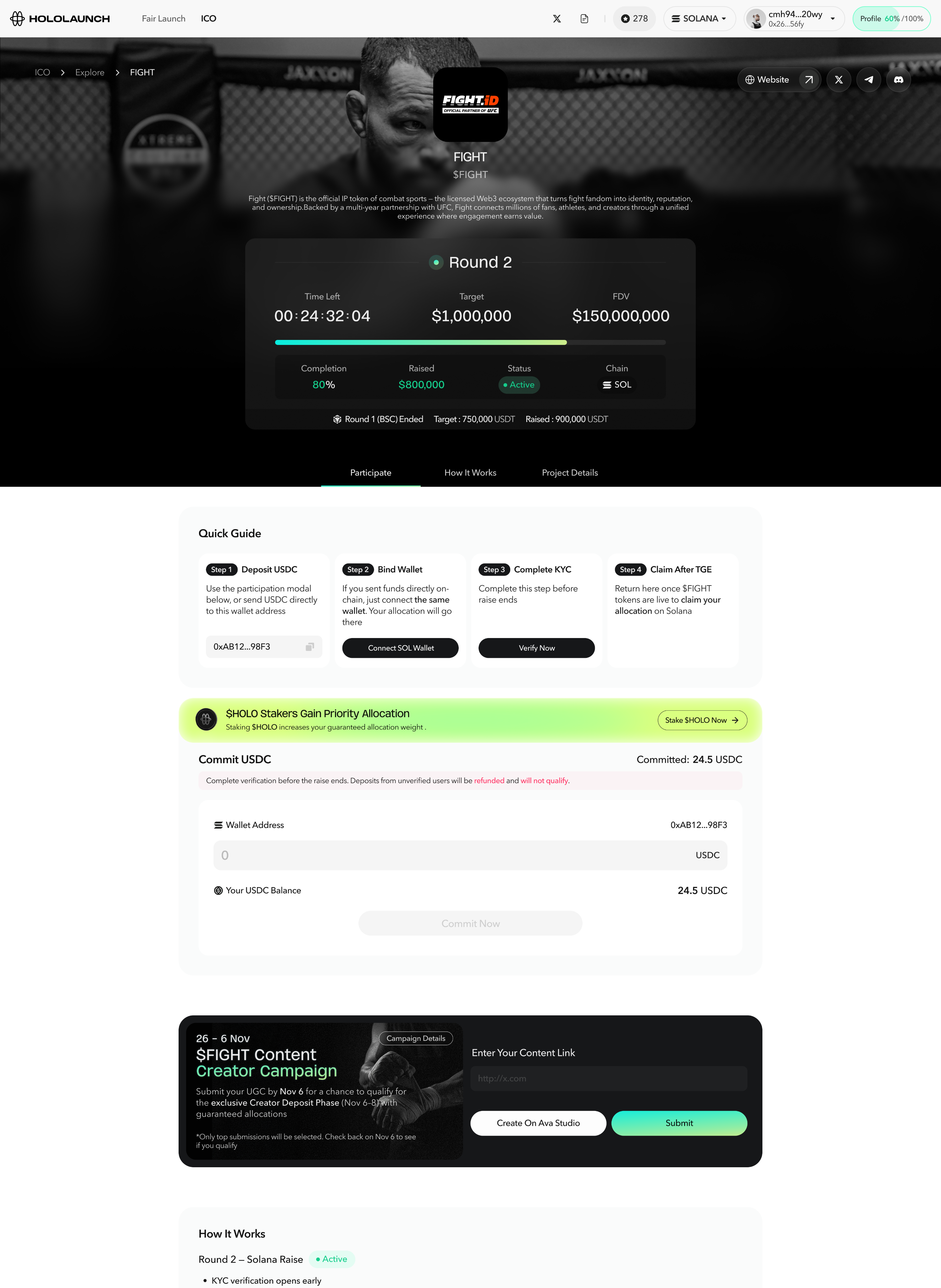 $FIGHT project detail — multi-round raise