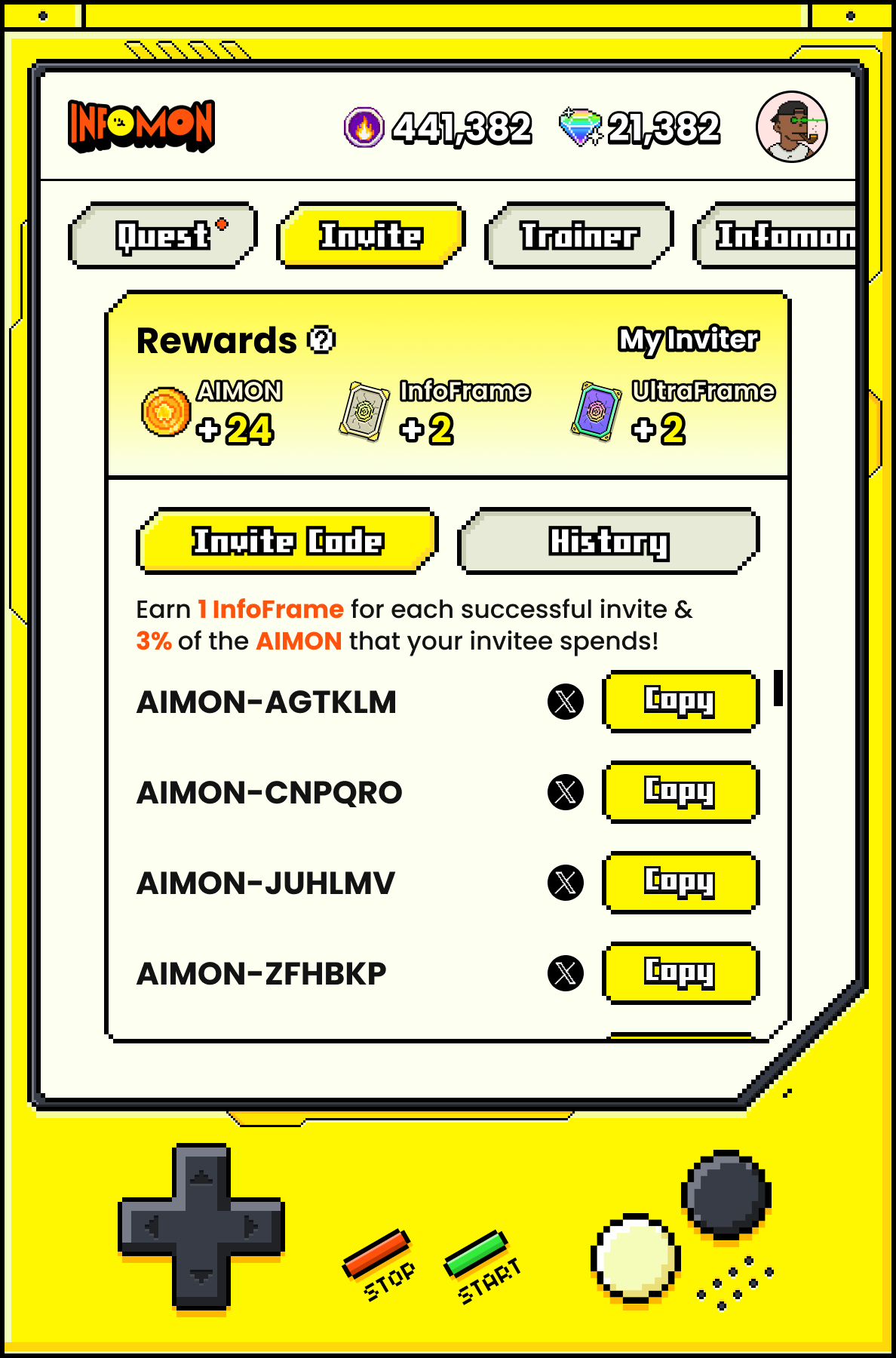 Infomon Game Boy companion — Invite screen